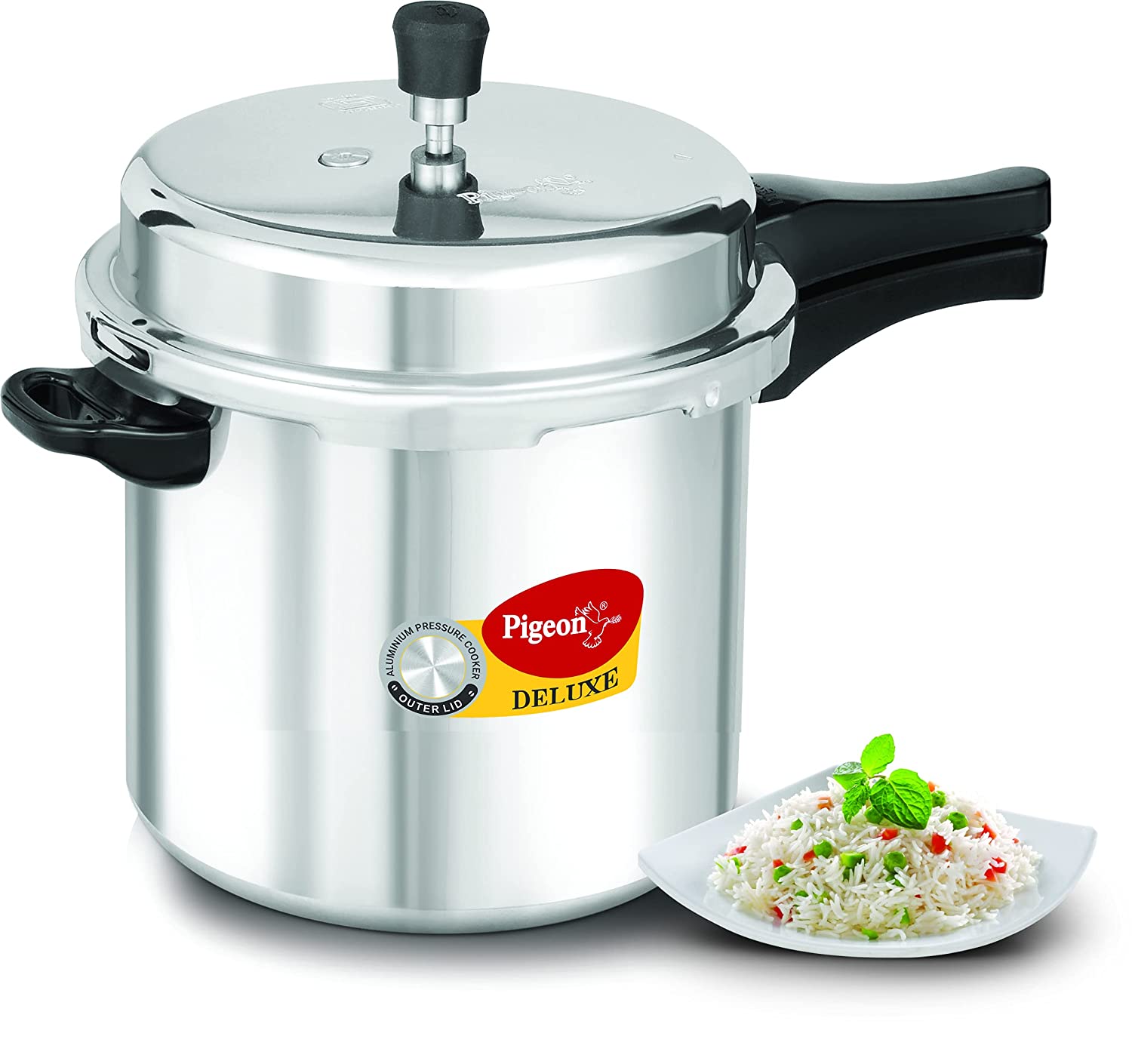 Pigeon by Stovekraft Deluxe Aluminium Pressure Cooker 10 Litres Silver