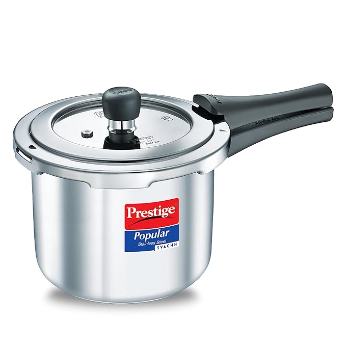 Prestige Popular Svachh Spillage Control Stainless Steel Outer Lid Pressure Cooker Gas & Induction Compatible|5 Years Warranty|Silver