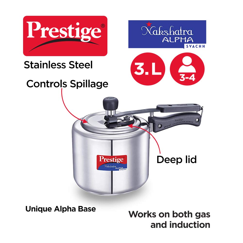 Prestige Svachh Nakshatra Alpha Straight Wall, With Deep Lid For Spillage Control (Silver, Inner Lid, Stainless Steel)