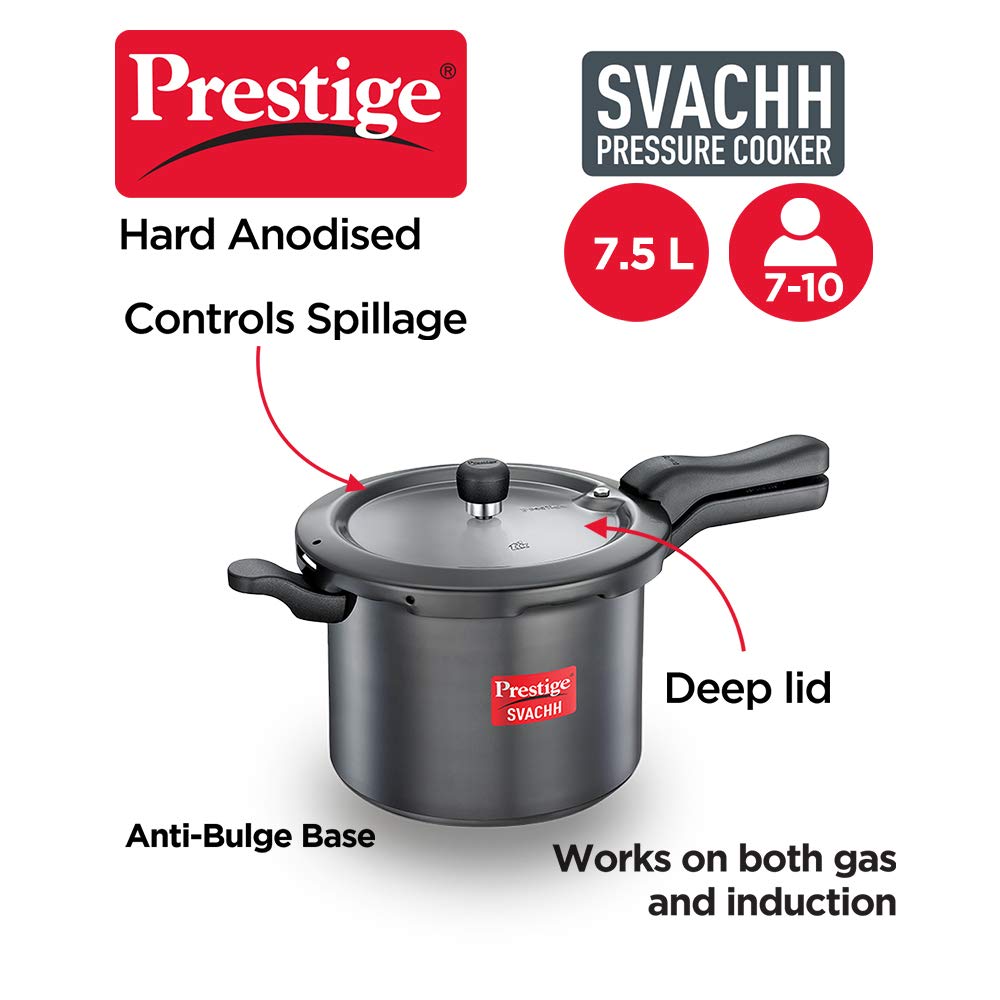 Prestige Svachh Outer Lid Pressure Cooker With Hard Anodized Aluminium Body (Black),