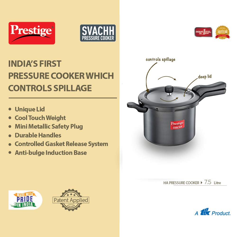 Prestige Svachh Outer Lid Pressure Cooker With Hard Anodized Aluminium Body (Black),