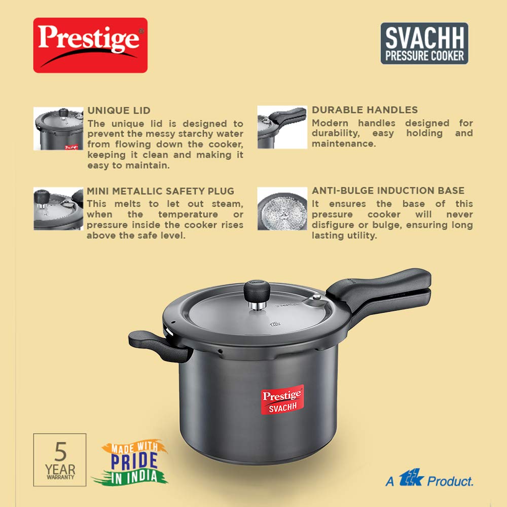 Prestige Svachh Outer Lid Pressure Cooker With Hard Anodized Aluminium Body (Black),