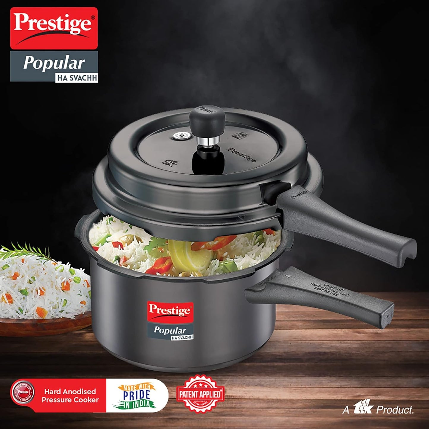 Prestige Popular Svachh Hard Anodised Pressure Cooker( Black, Deep Lid-Controls Spillage)