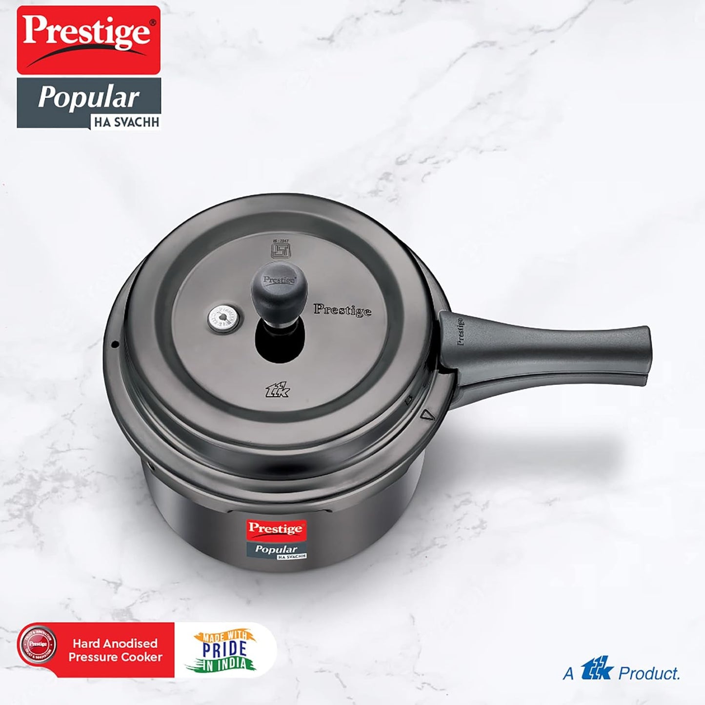 Prestige Popular Svachh Hard Anodised Pressure Cooker( Black, Deep Lid-Controls Spillage)