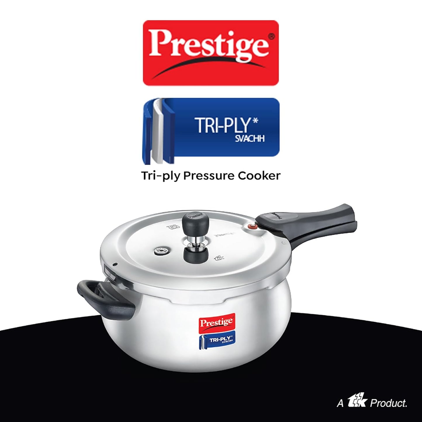 Prestige Svachh Tri-Ply handi pressure cooker(outer lid)|Deep Lid for spillage control|Metallic Safety Plus|5 years warranty