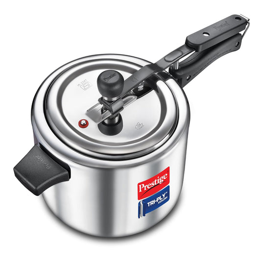 Prestige 5 L Tri-Ply Svachh Inner Lid Pressure Cooker| Gas and Induction Compatible| Spillage Control| Even Heat Distribution| Low Cooking Oil| Faster Cooking| 5 Years Warranty| Silver