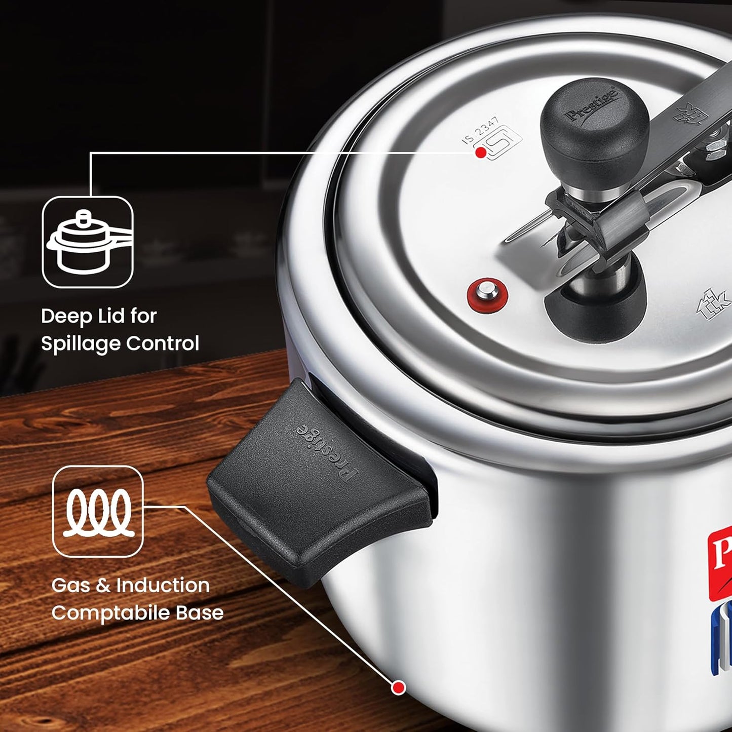 Prestige 5 L Tri-Ply Svachh Inner Lid Pressure Cooker| Gas and Induction Compatible| Spillage Control| Even Heat Distribution| Low Cooking Oil| Faster Cooking| 5 Years Warranty| Silver