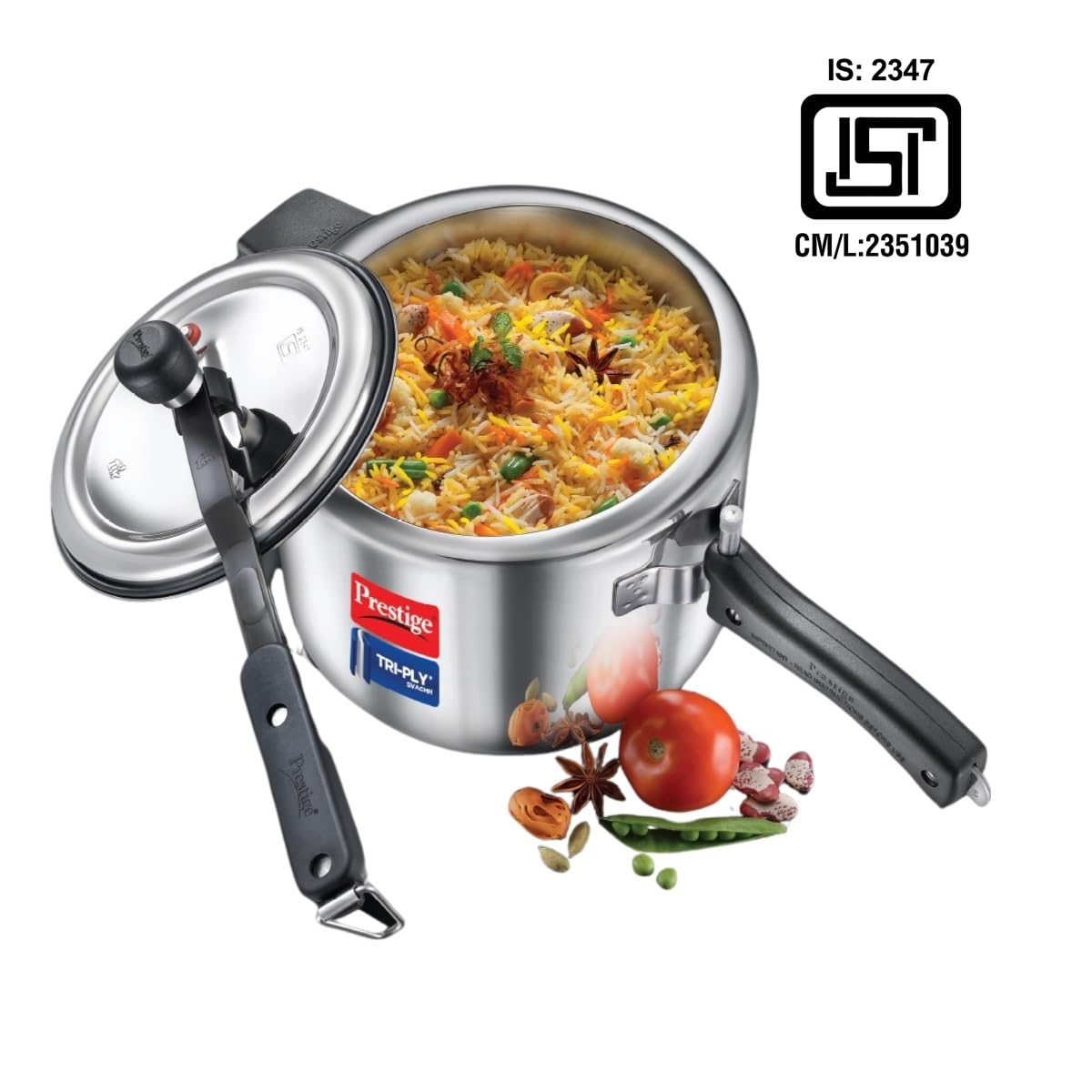 Prestige 5 L Tri-Ply Svachh Inner Lid Pressure Cooker| Gas and Induction Compatible| Spillage Control| Even Heat Distribution| Low Cooking Oil| Faster Cooking| 5 Years Warranty| Silver