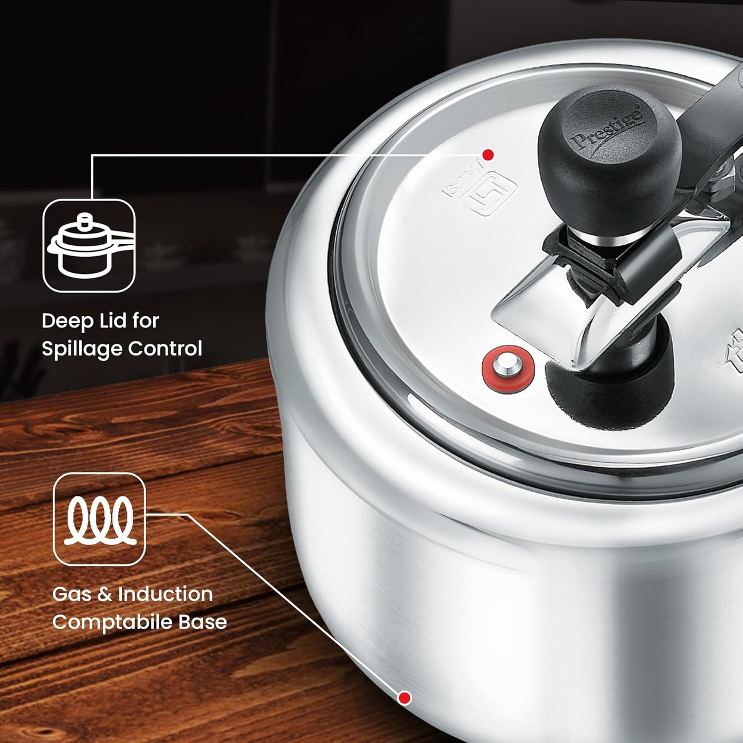 Prestige 2 L Tri-Ply Svachh Inner Lid Pressure Cooker| Gas and Induction Compatible| Spillage Control| Even Heat Distribution| Low Cooking Oil| Faster Cooking| 5 Years Warranty| Silver