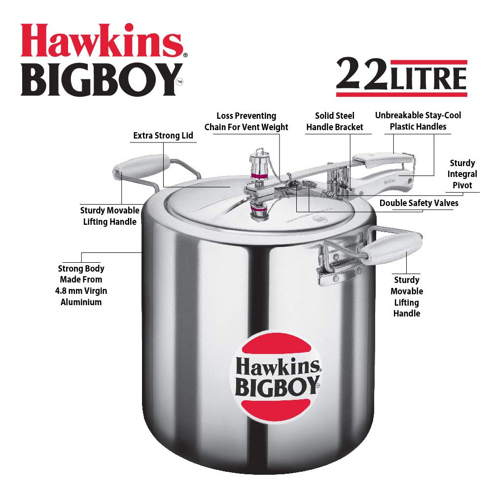 Hawkins Bigboy Aluminum Pressure Cooker, 22 Litres