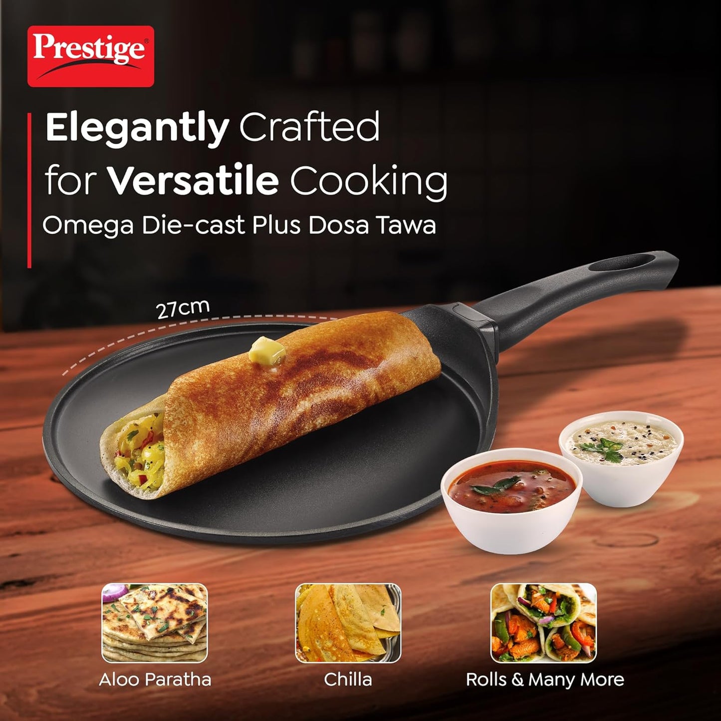 Prestige Omega Die-Cast Plus Aluminium Non-Stick Tawa , Black