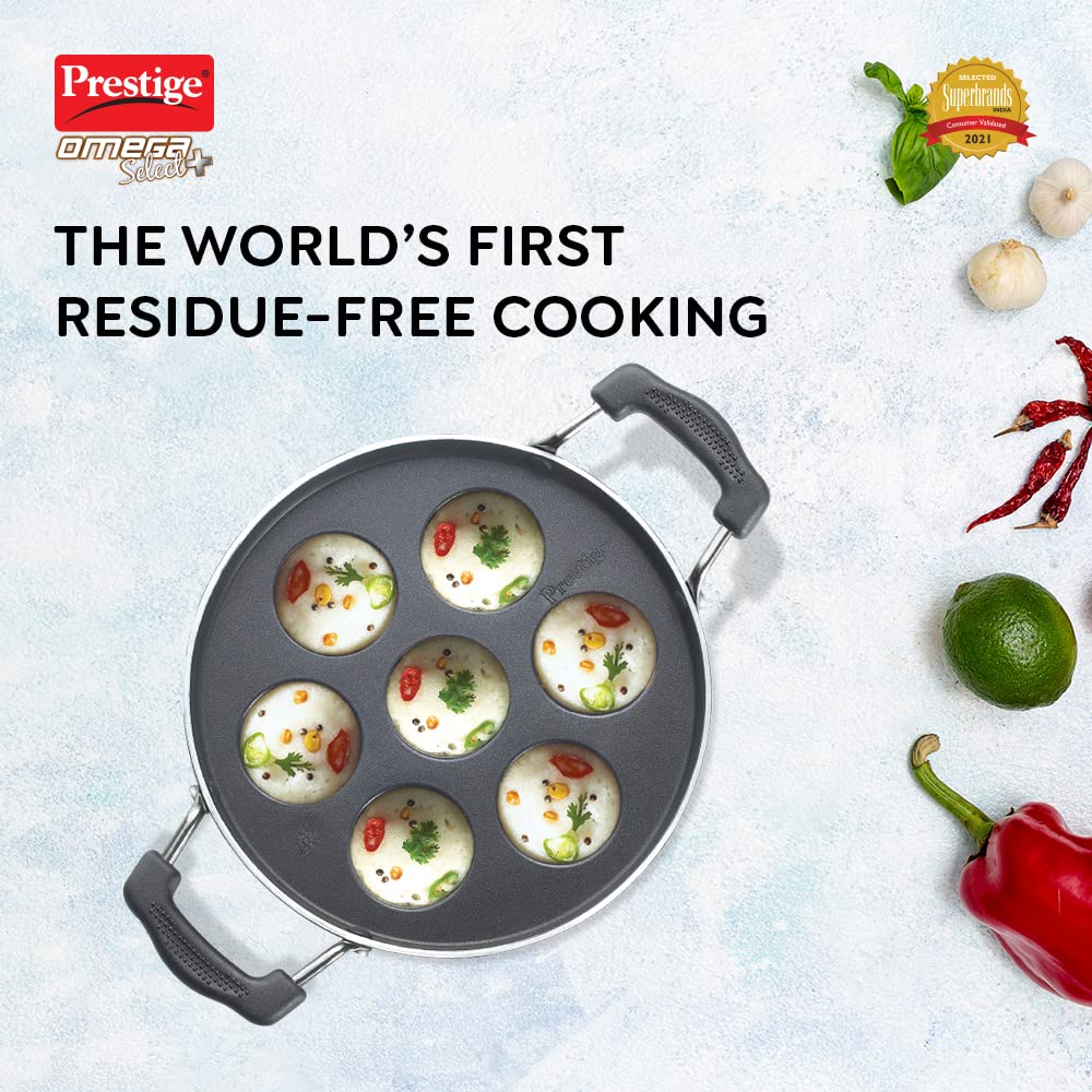 Prestige Omega Select Plus Non Stick Paniyarakkal | Black  |Residue Free Coating |Metal Spoon Friendly | Ergonomic Handle