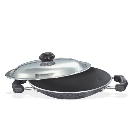 Prestige Omega Select Plus Aluminium Residue Free Non-Stick Appachetty with Lid, 20 cm, Black