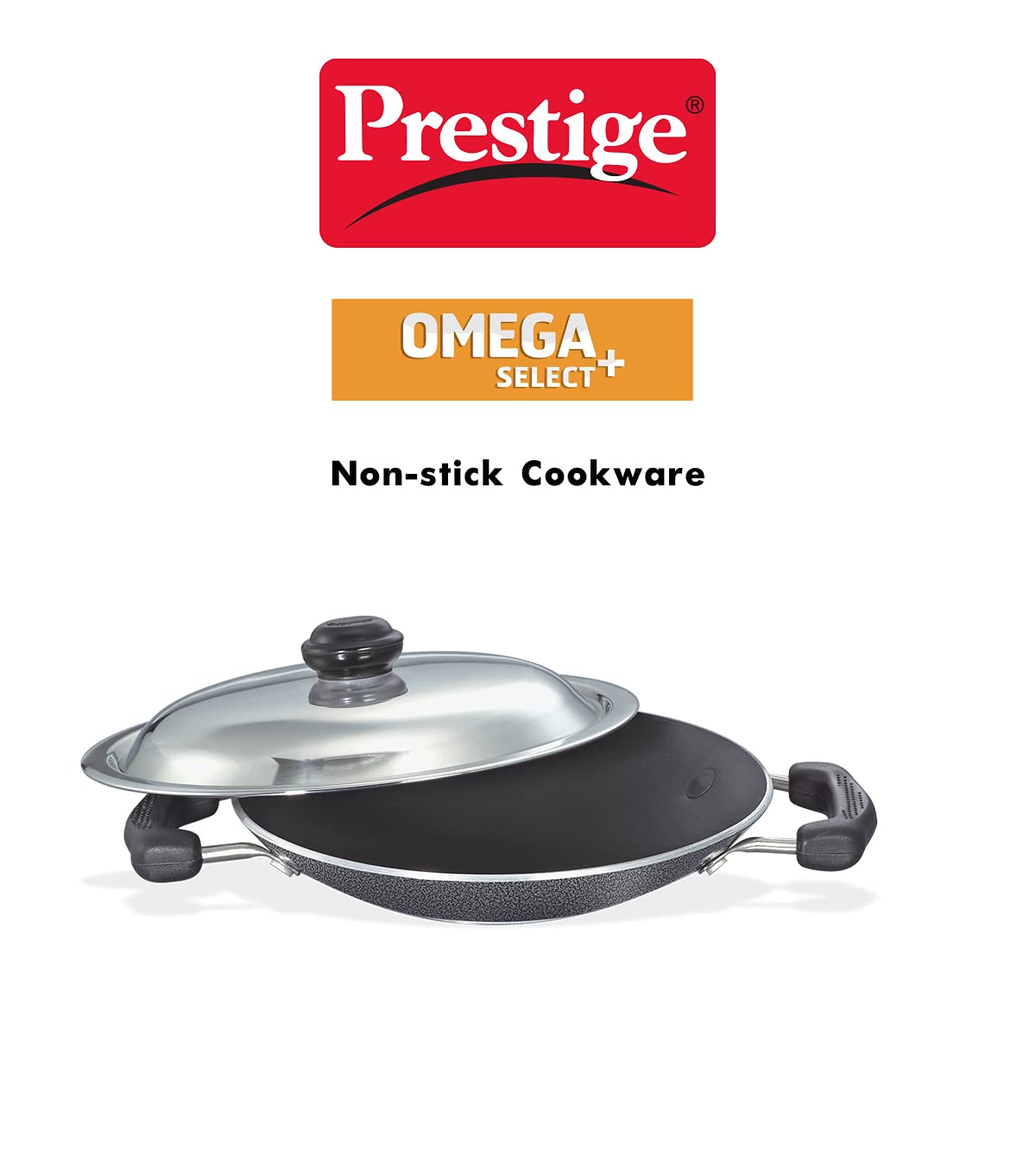 Prestige Omega Select Plus Non-Stick Deep Appachetty with Lid | Black | 20 cm | Residue Free | Scratch Resistant | Comfortable Grip | Spoon Friendly