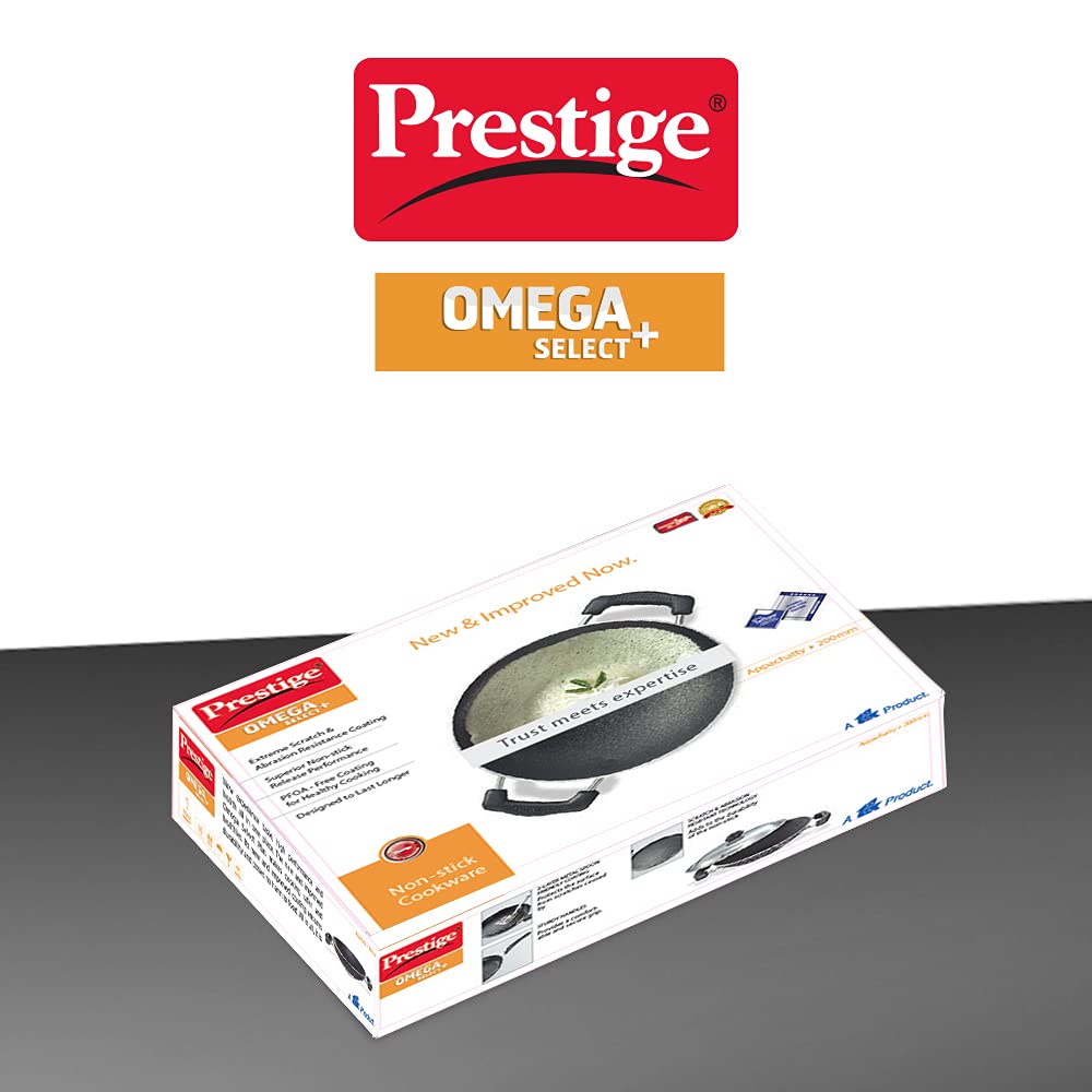 Prestige Omega Select Plus Non-Stick Deep Appachetty with Lid | Black | 20 cm | Residue Free | Scratch Resistant | Comfortable Grip | Spoon Friendly