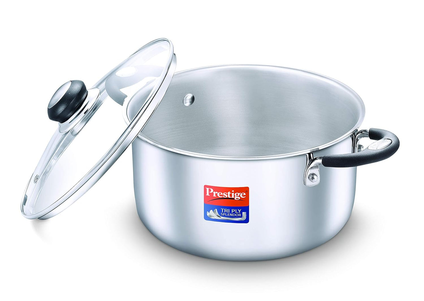 Prestige Tri-Ply Stainless Steel Splendor Casserole with Glass Lid|Gas and Induction Compatible| Even Heat Distribution|Strong and Durable| Perma-Cool Handles