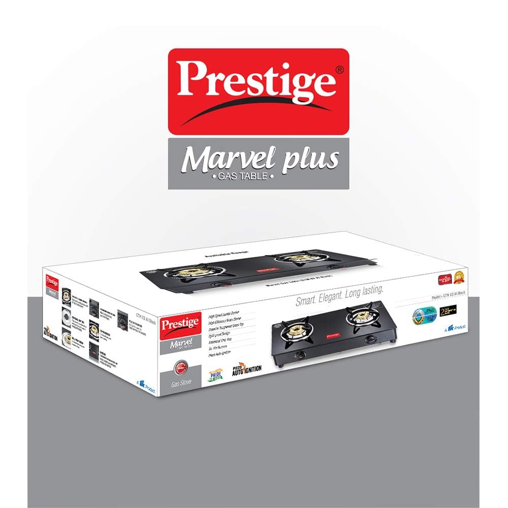 Prestige Marvel Plus Auto Ignition 2 Burner Glass top GTM 02 AI Black