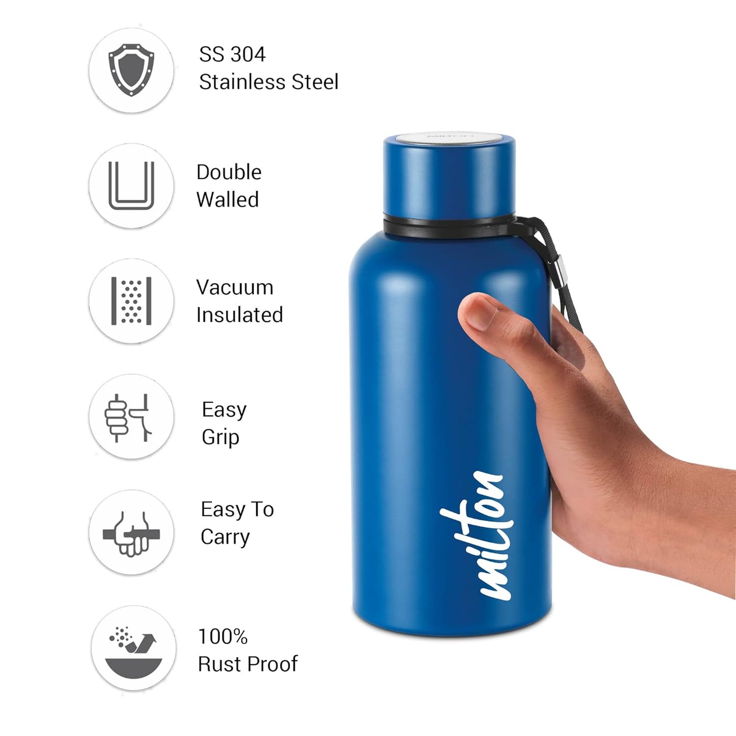 MILTON Aura Thermosteel Bottle,  Water Bottles, 24 Hours Hot and Cold, Easy to Carry, Easy Grip, Rust Proof, Tea, Coffee, Office, Travel Bottle,