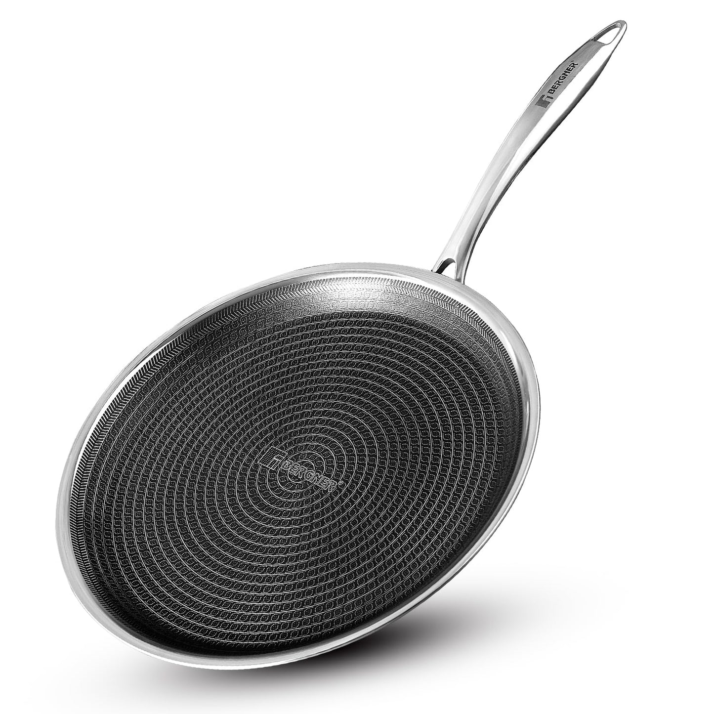 Bergner Hitech Triply Non-Stick Dosa Tawa, Tawa for Dosas with Non-Stick Mesh Pattern, Rivetless Handle, Metal Spatula Friendly, Even Heat Distribution, Induction Bottom and Gas Stove Ready