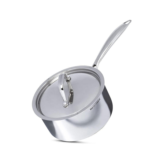 Bergner Argent TriPly Stainless Steel 18 cm Saucepan with Stainless Steel Lid, Stay Cool Cast Handle, Food Safe, Durable, Dishwasher Safe, Induction and Gas Ready