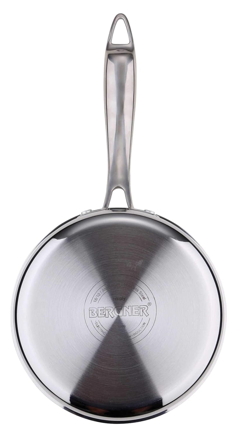 Bergner Argent TriPly Stainless Steel 18 cm Saucepan with Stainless Steel Lid, Stay Cool Cast Handle, Food Safe, Durable, Dishwasher Safe, Induction and Gas Ready