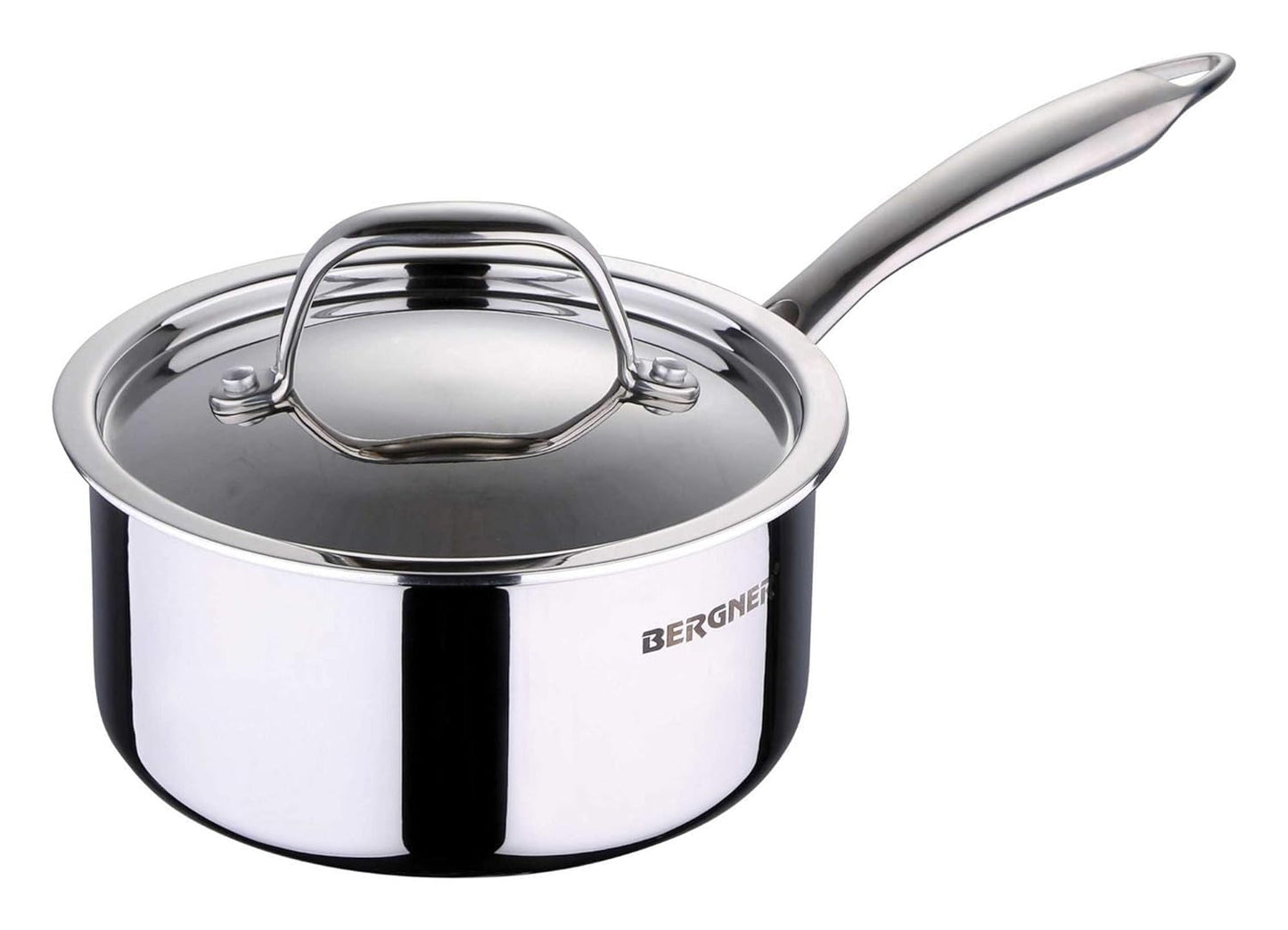 Bergner Argent TriPly Stainless Steel 18 cm Saucepan with Stainless Steel Lid, Stay Cool Cast Handle, Food Safe, Durable, Dishwasher Safe, Induction and Gas Ready