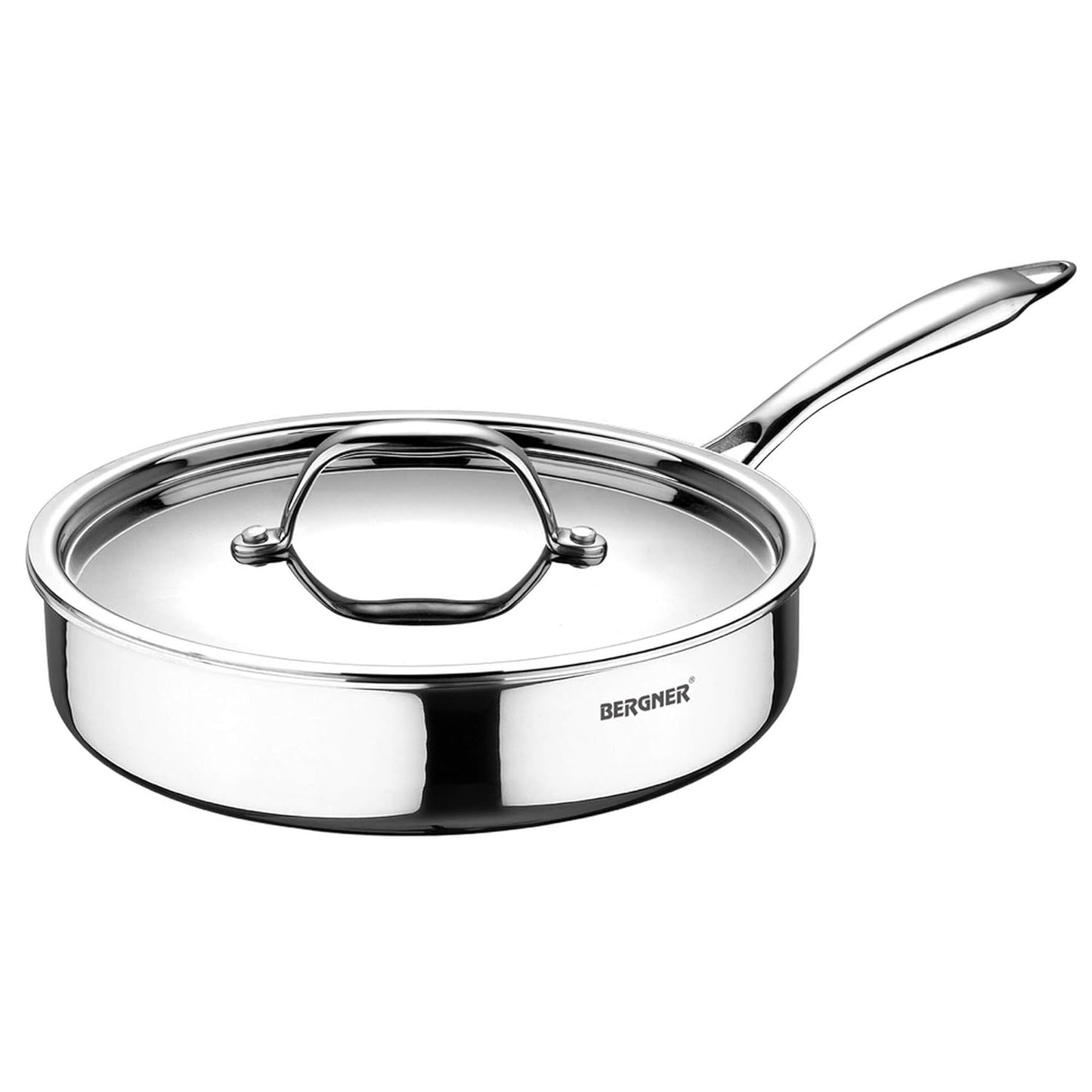 BERGNER Argent TriPly Stainless Steel Sautepan with Stainless Steel Lid, Saute Pan, Stay Cool Cast Handle, Food Safe, Durable, Dishwasher Safe, Induction and Gas Ready