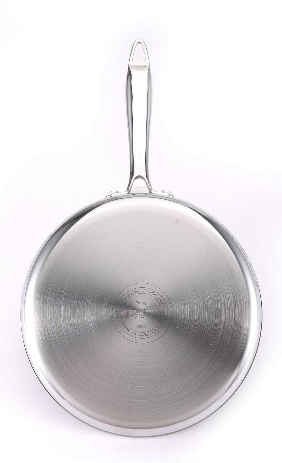 BERGNER Argent TriPly Stainless Steel Sautepan with Stainless Steel Lid, Saute Pan, Stay Cool Cast Handle, Food Safe, Durable, Dishwasher Safe, Induction and Gas Ready