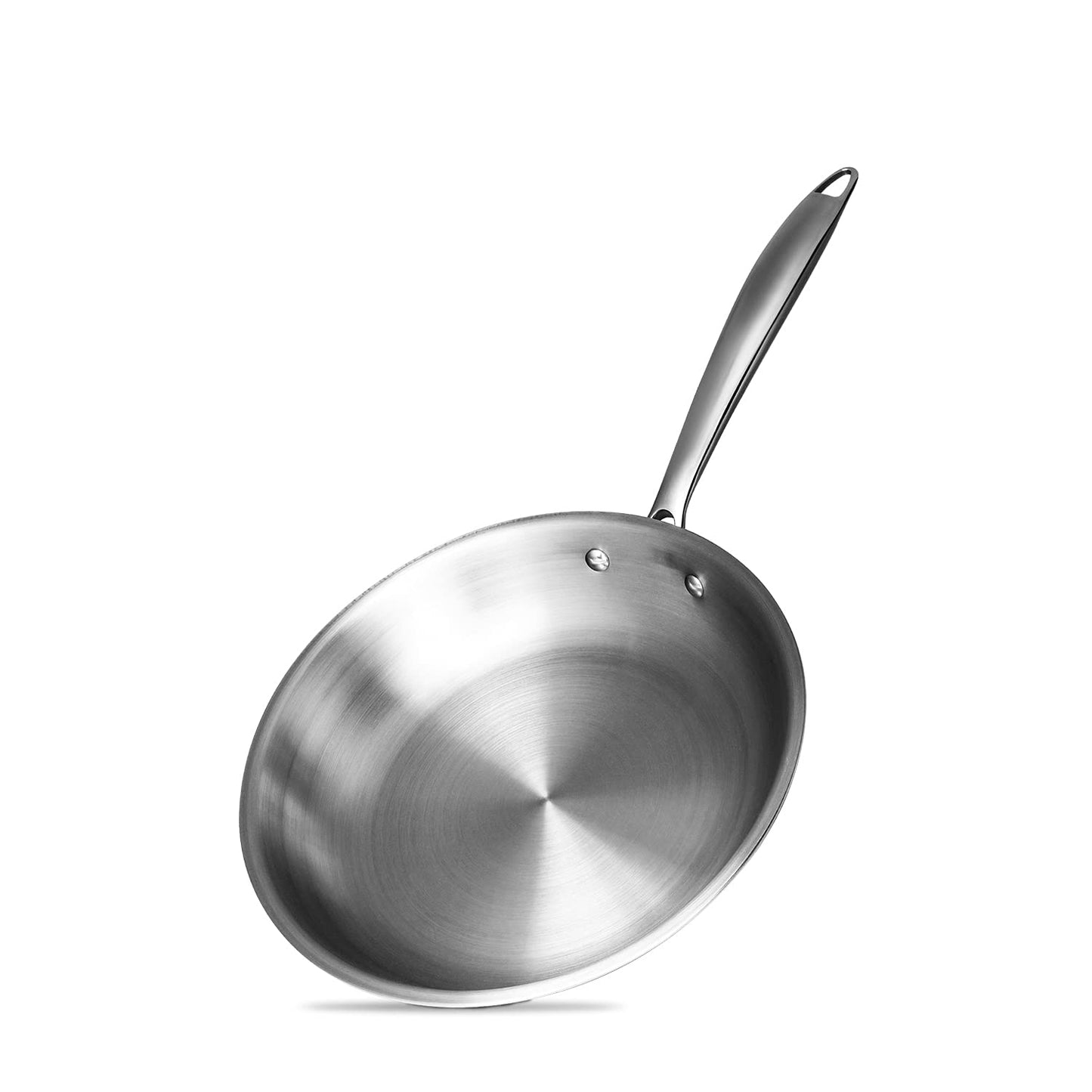 BERGNER Argent TriPly Frypan/Steel Pan, Scratch Resistant, for Spice Tempering/Seasoning, Stay Cool Long Handle, Mirror Finish, Easy to Clean, Induction and Gas Stove Ready