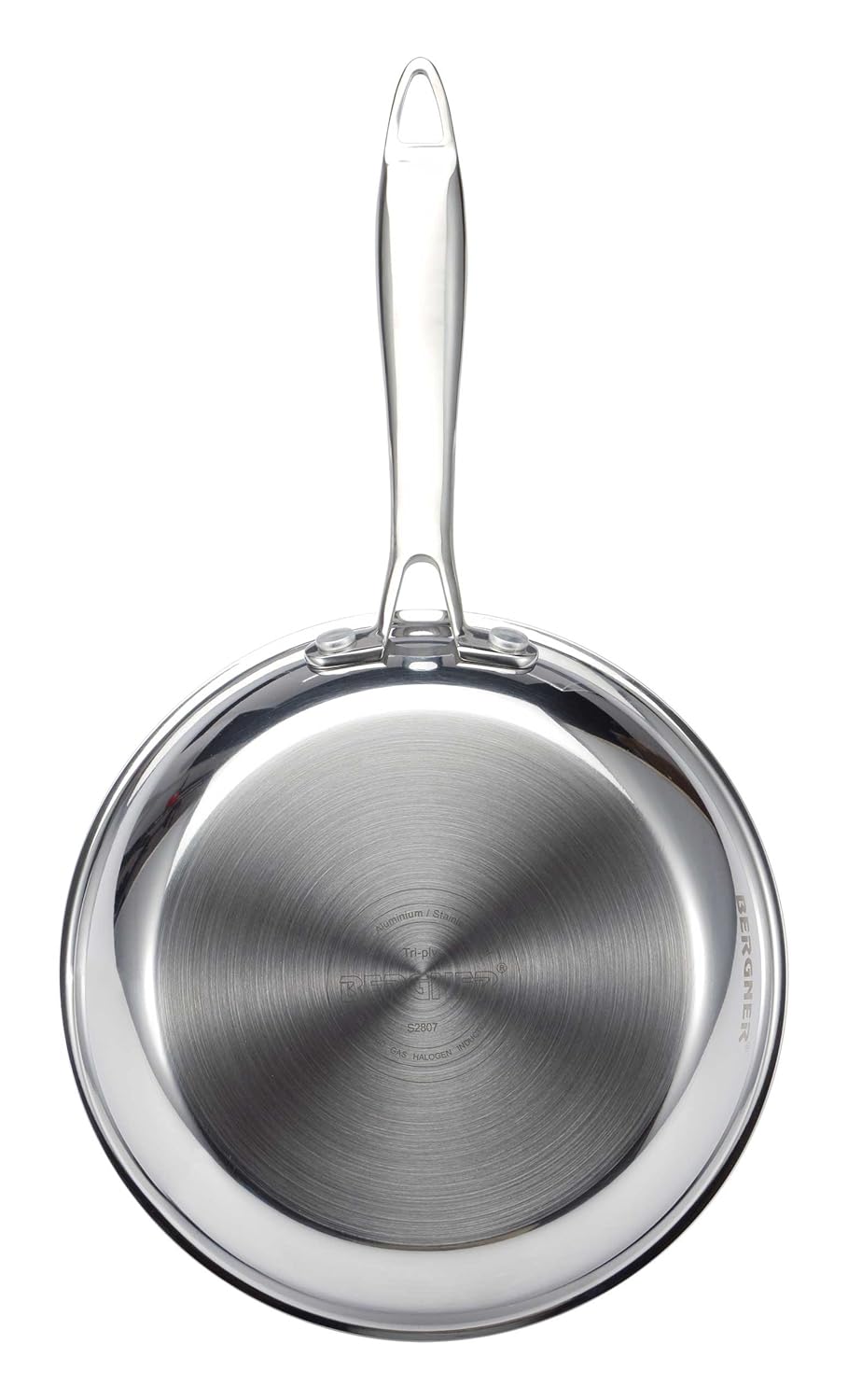 BERGNER Argent TriPly Frypan/Steel Pan, Scratch Resistant, for Spice Tempering/Seasoning, Stay Cool Long Handle, Mirror Finish, Easy to Clean, Induction and Gas Stove Ready