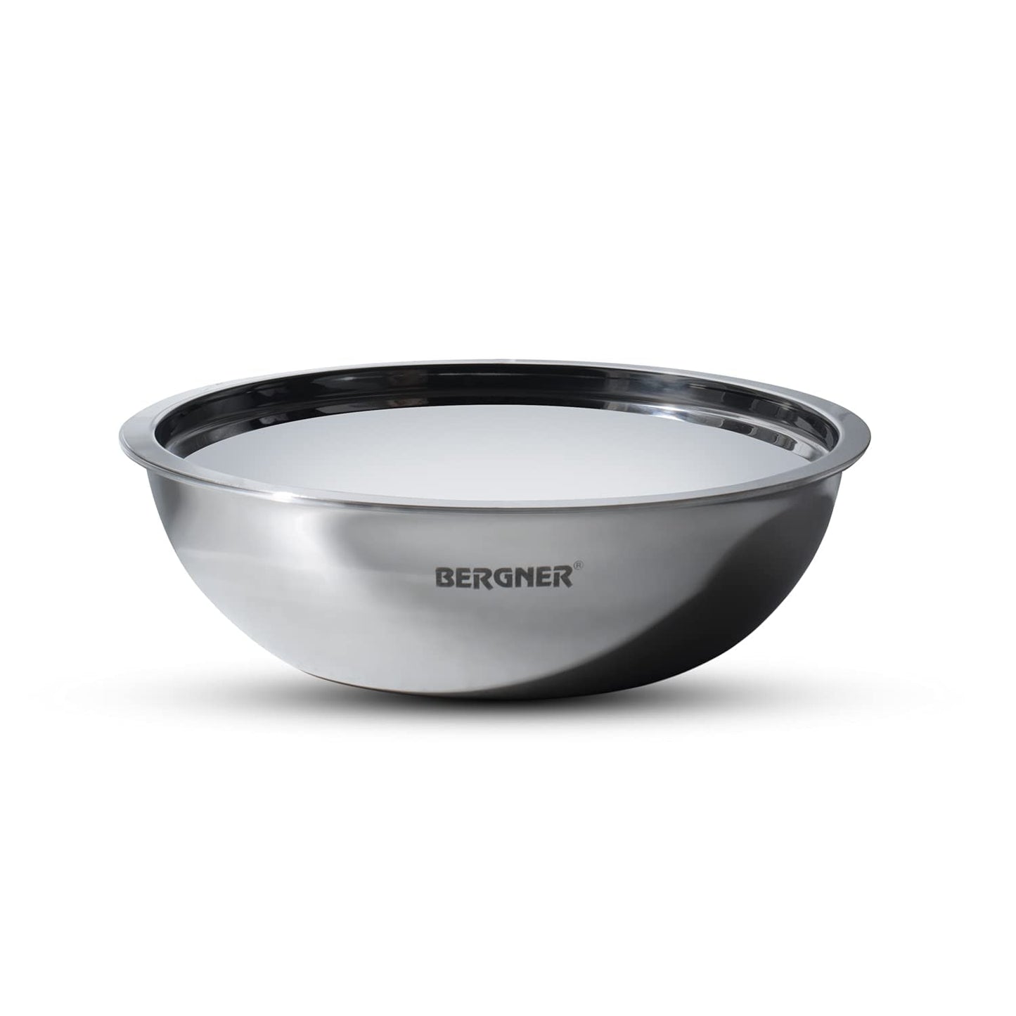 Bergner Argent TriPly Stainless Steel Tasra with Stainless Steel Lid, Tasla with Lid, Food Safe, Flared Rim, Durable, Dishwasher Safe,