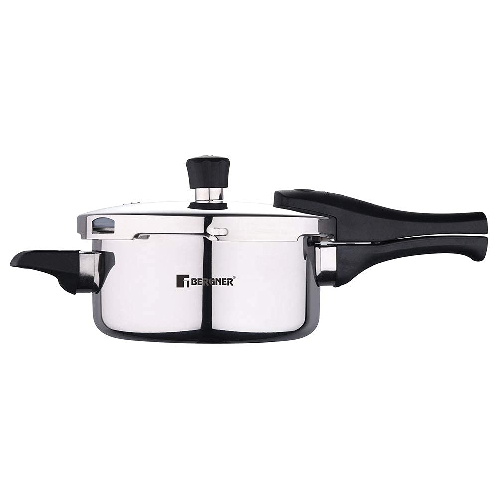 Bergner Argent Elements Triply Stainless Steel Outer Lid Pressure Cooker, Triply Bottom Pressure Cooker, Safety Gasket and GRS, Mirror Finish, Induction Bottom and Gas Ready - Silver