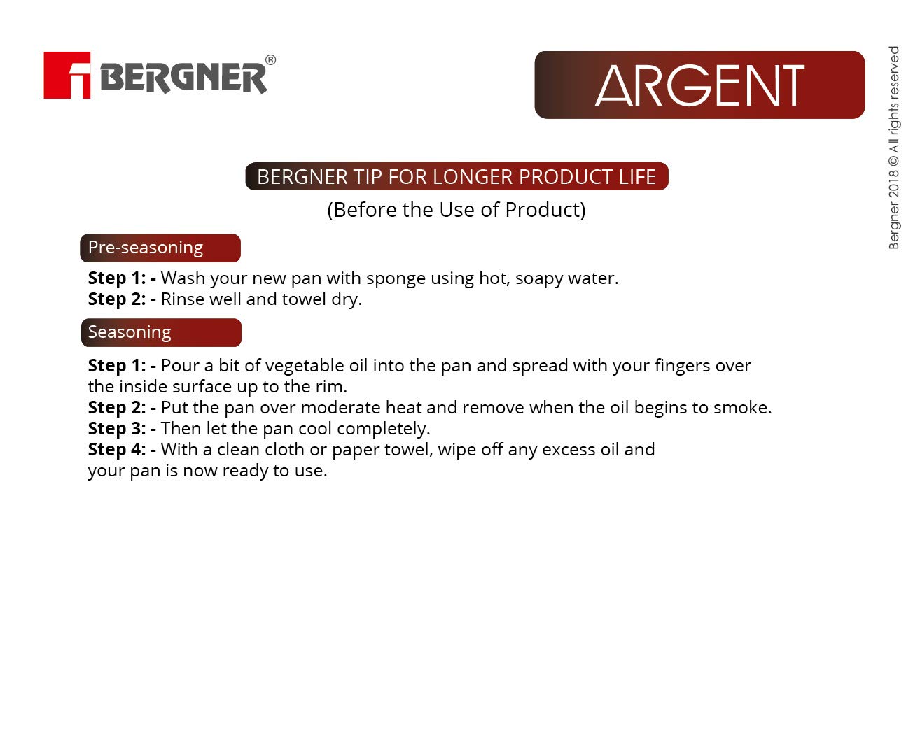 BERGNER Argent TriPly Frypan/Steel Pan, Scratch Resistant, for Spice Tempering/Seasoning, Stay Cool Long Handle, Mirror Finish, Easy to Clean, Induction and Gas Stove Ready