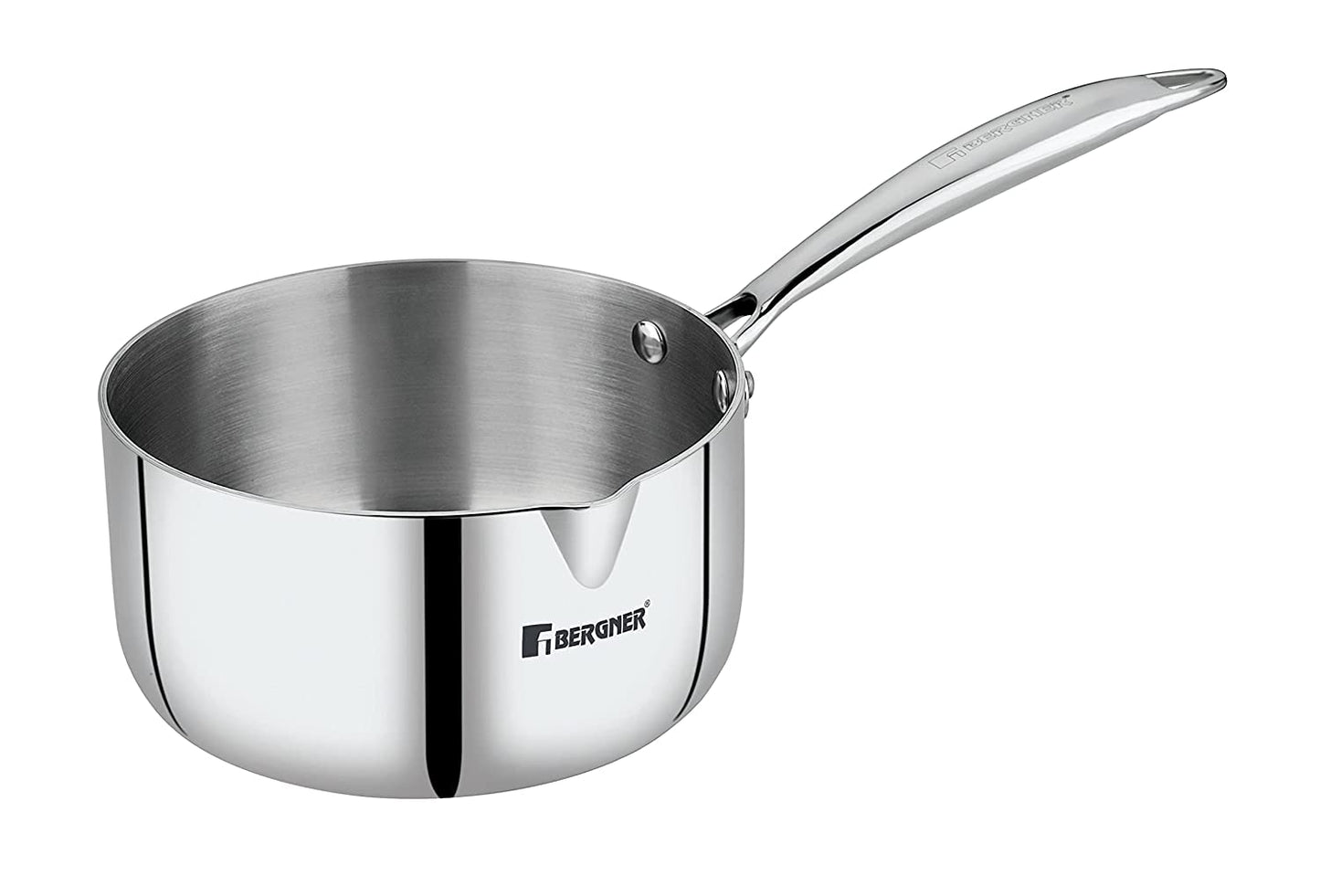 Bergner Argent TriPly Stainless Steel  Milkpan/Saucepan, Stay Cool Cast Handle, Food Safe, Durable, Even Heat Distribution, Dishwasher Safe, Induction and Gas Ready, Silver