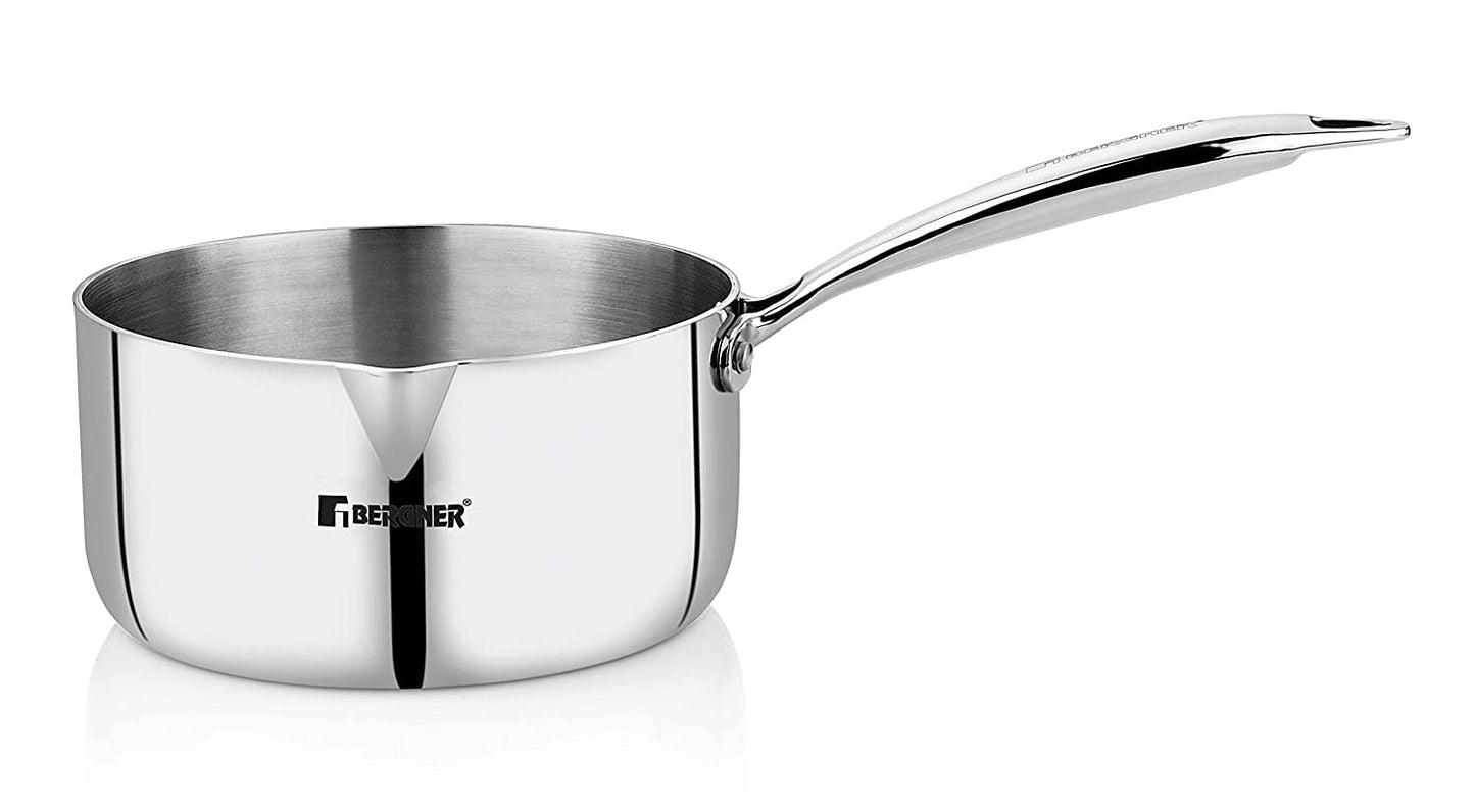 Bergner Argent TriPly Stainless Steel  Milkpan/Saucepan, Stay Cool Cast Handle, Food Safe, Durable, Even Heat Distribution, Dishwasher Safe, Induction and Gas Ready, Silver