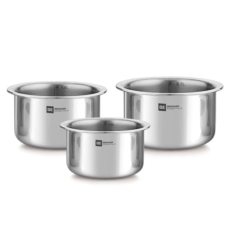 Bergner BE Bergner Essentials Tri-Ply Stainless Steel Junior Tope Set of 3 Pcs Set - Induction Bottom (5-Year Warranty)