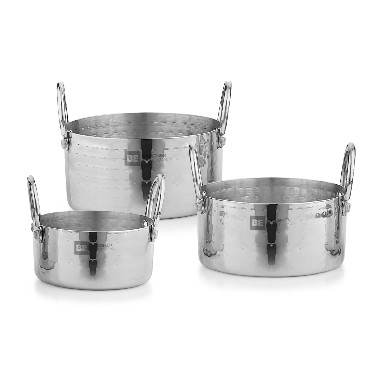 Bergner BE Bergner Essentials Stainless Steel Mini Hammered 3 Pcs Serving Set with Capacity of 10 cm / 400 ml, 12 cm / 700 ml & 14 cm / 1100 ml, 5-Year Warranty by Bergner, Silver