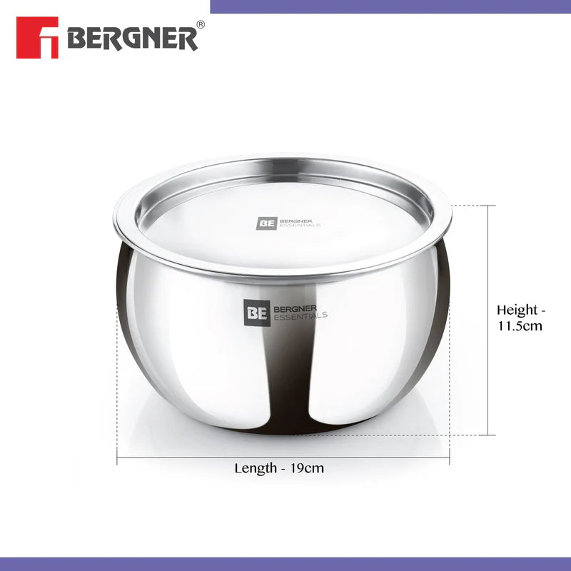 Bergner BE Bergner Essentials Tri-Ply Stainless Steel Rice Handi with Lid - Induction Bottom (5-Year Warranty)