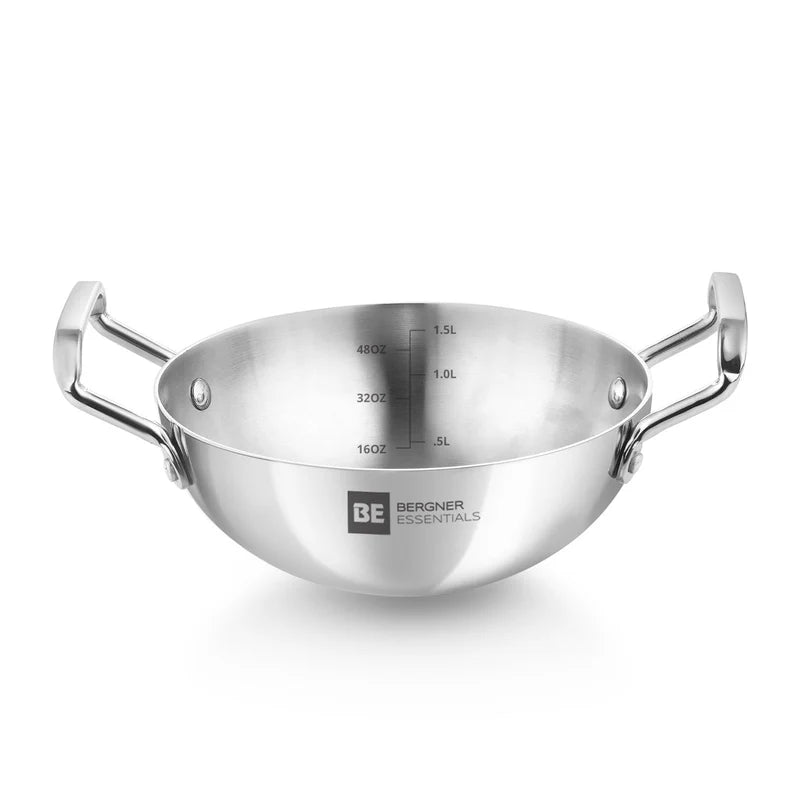 Bergner BE Bergner Essentials TriPly Stainless Steel Extra Deep Kadai - Gas Stove Compatible (5-Year Warranty)