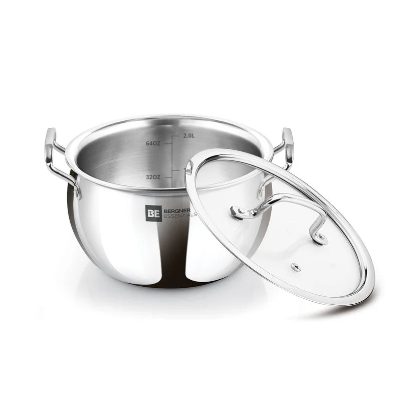 Bergner BE Bergner Essentials Tri-Ply Stainless Steel Rice Handi with Lid - Induction Bottom (5-Year Warranty)