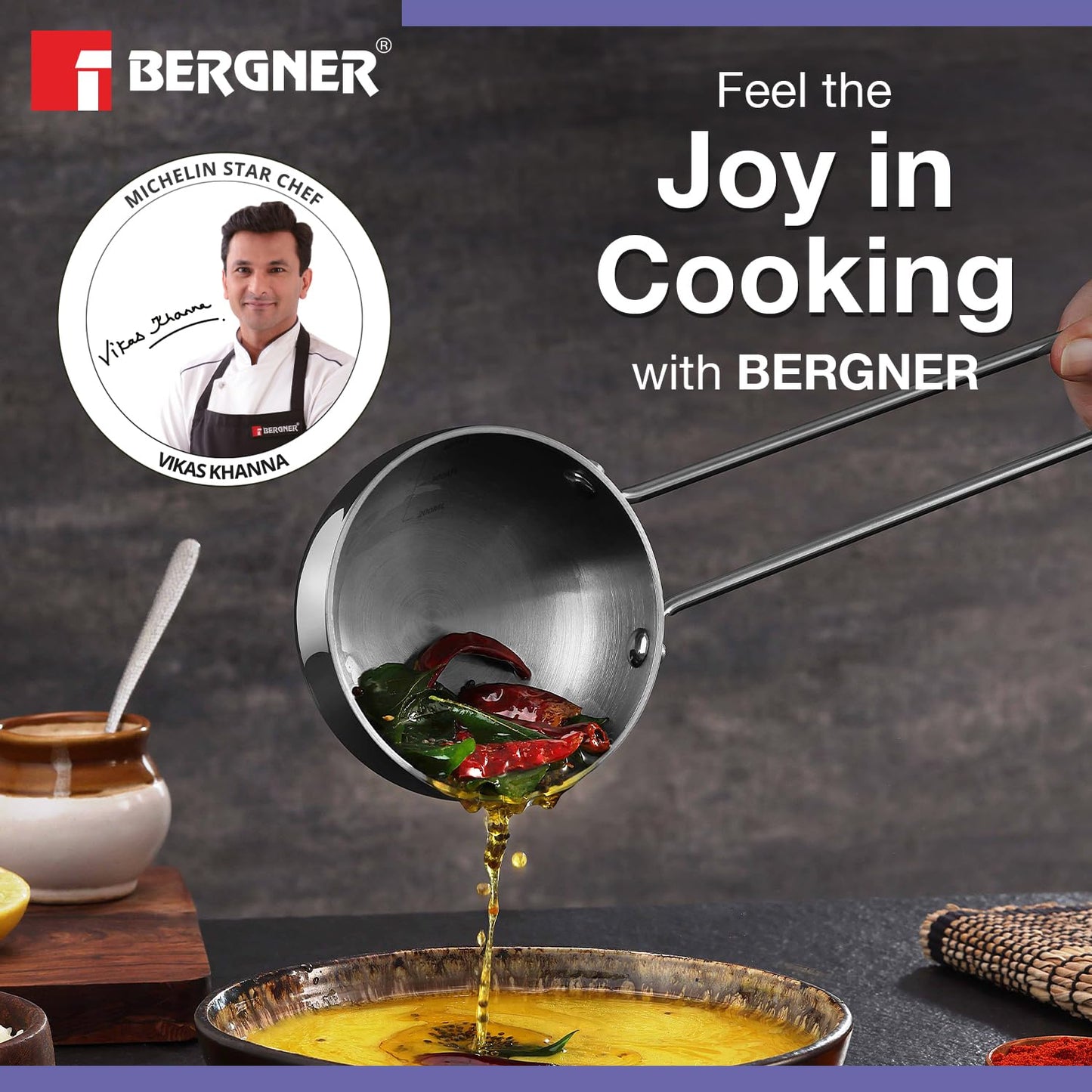 Bergner BE Bergner Essentials Tri-Ply Stainless Steel Tadka Pan - Induction Bottom (5-Year Warranty)