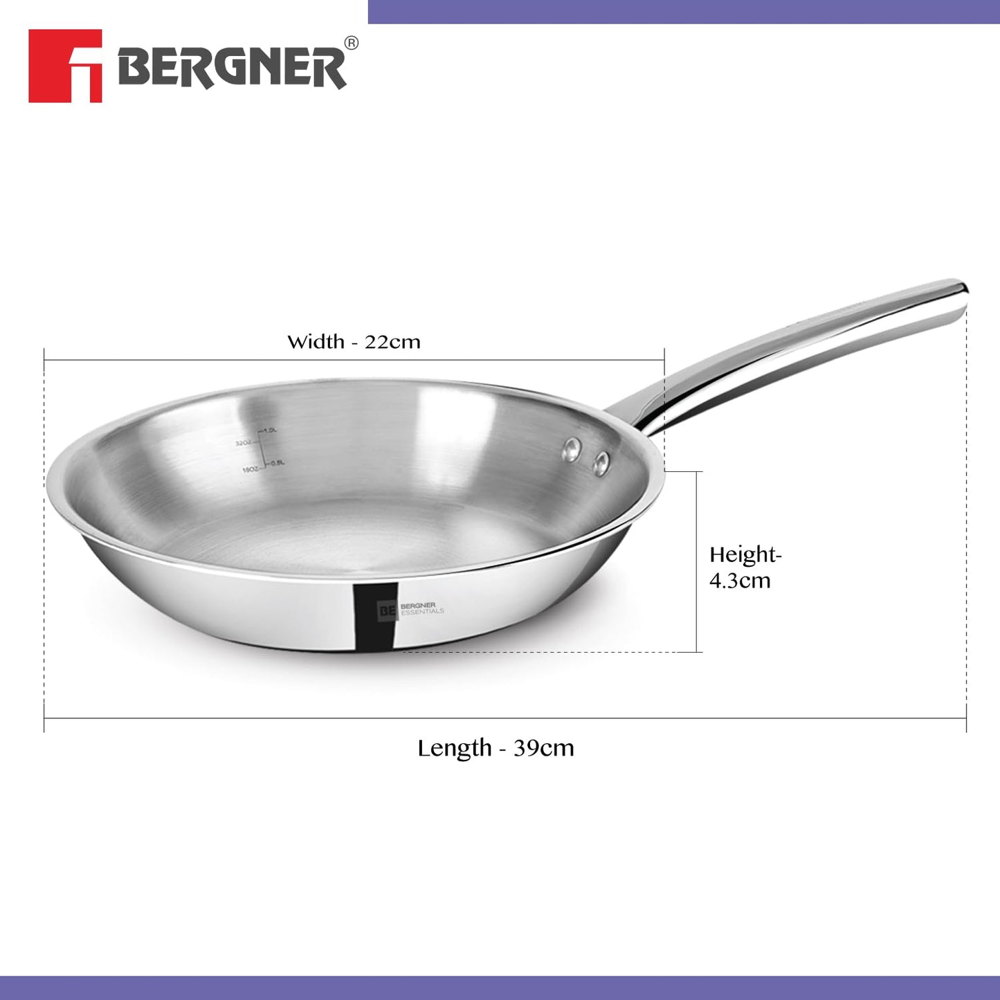 Bergner BE Bergner Essentials TriPly Stainless Steel Frypan - Induction Bottom (5-Year Warranty)