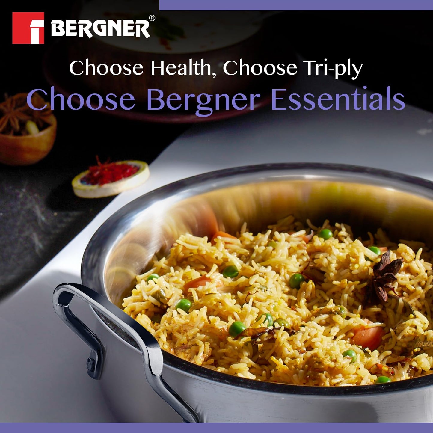 Bergner BE Bergner Essentials TriPly Stainless Steel Biryani Handi with Lid - Induction Bottom (5-Year Warranty)