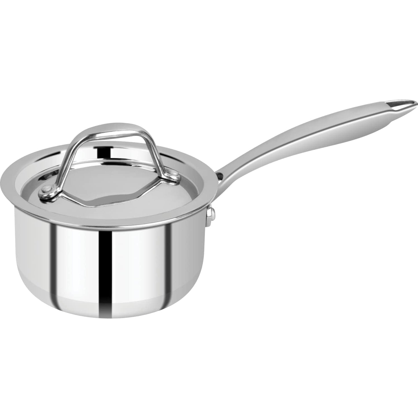 Bergner Argent Junior Chef Triply Stainless Steel 12 cm Saucepan with Stainless Steel Lid, 0.8 L Saucepan/Milkpan, Durable, Mirror Finish, Induction Base and Gas Ready, Silver,