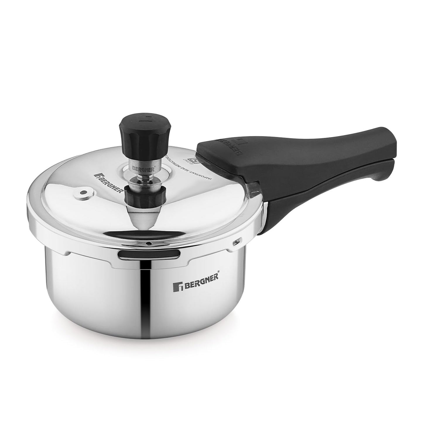 Bergner Tri-Max Junior TriPly 1 Litre Pressure Cooker, Triply Heavy Bottom Outer Lid Mini Pressure Cooker, 1 Pc Free Safety Valve, Measuring Scale Inside - Induction Bottom and Gas Stove Ready