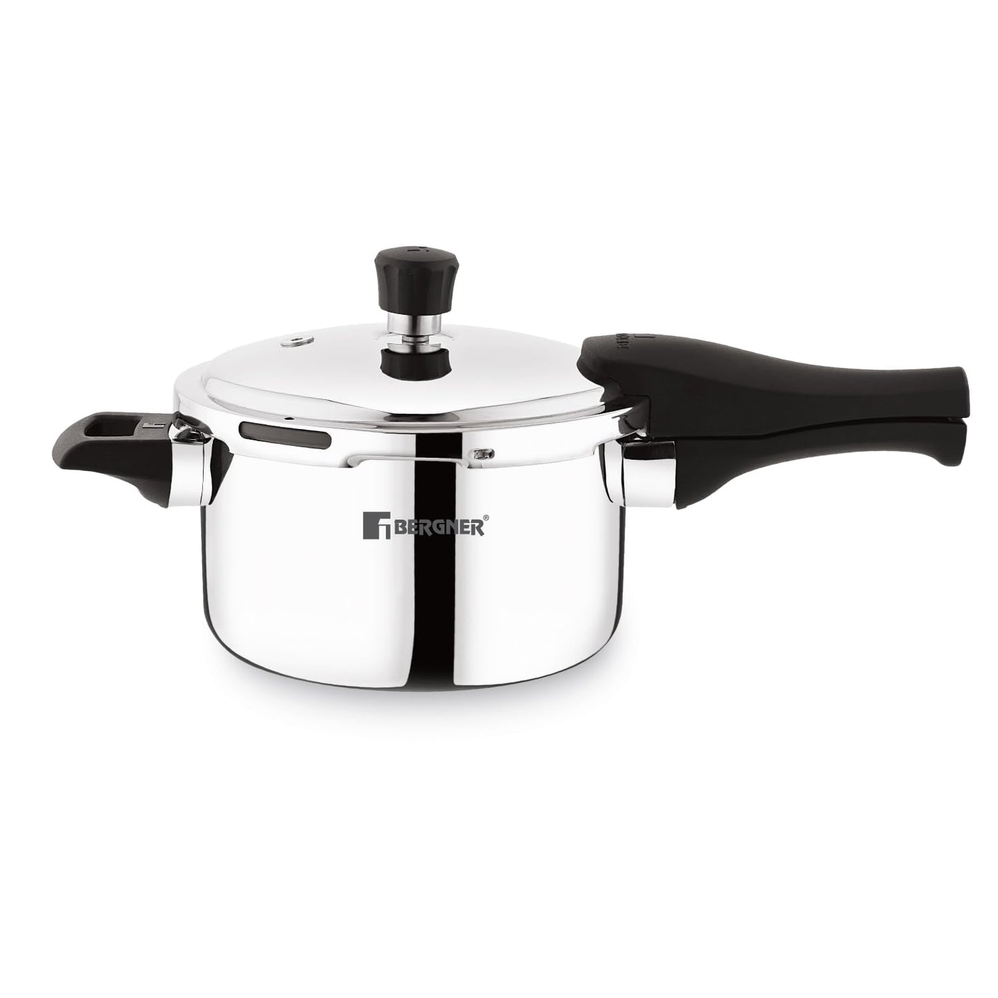 Bergner Trimax Stainless Steel  Outer Lid Pressure Cooker | Silver Steel Cooker | Durable Triply Construction | Easy Locking | Silicone Gasket | Induction & Gas Ready