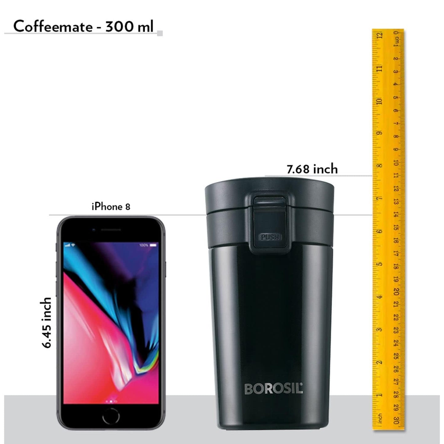 Borosil Hydra Coffeemate 300 ml Stainless Steel Travel Mug | Double Wall Vacuum Insulated, Black | 8 Hrs Hot & 14 Hours Cold | Ideal for Personal & Corporate Gifting