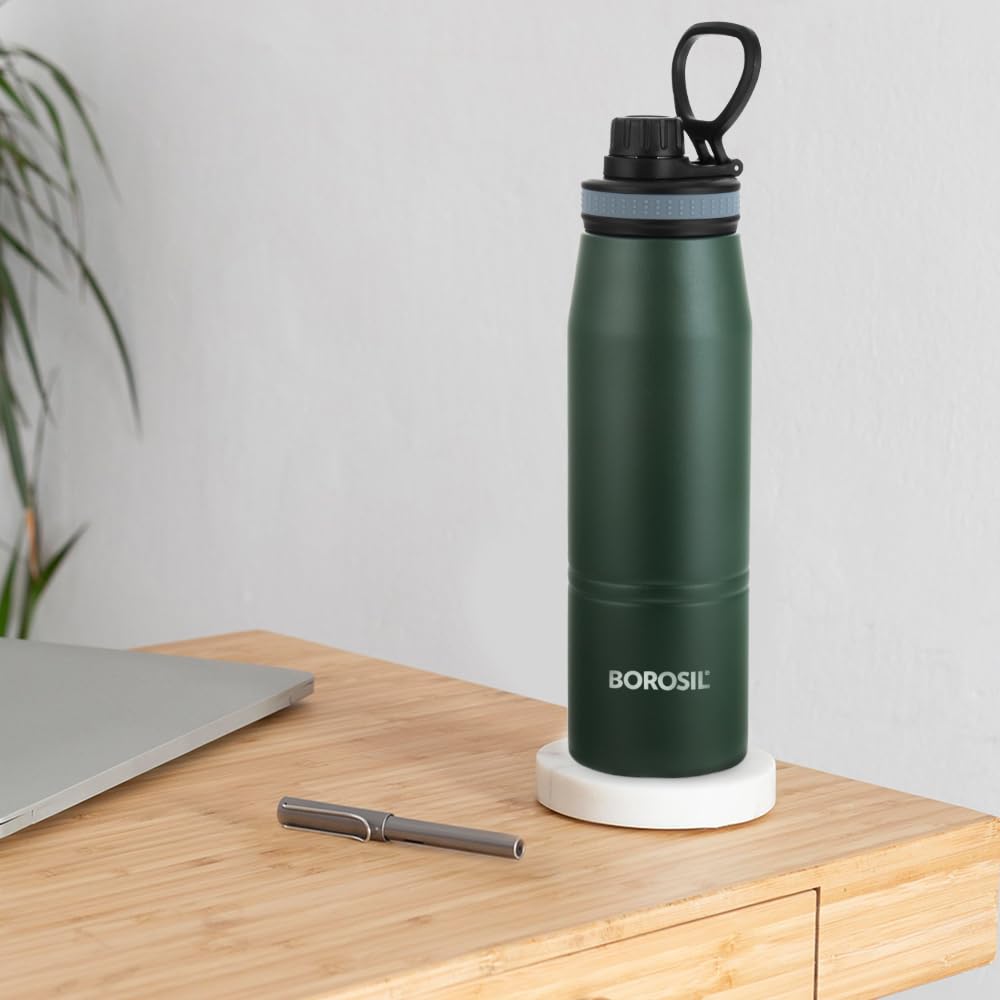 Borosil Hydra Gosports Stainless Steel 900 ml Water Bottle | Double Wall Vacuum Insulated | 14 Hours Hot & 18 Hours Cold | Leakproof, BPA Free | 1 Year Warranty,