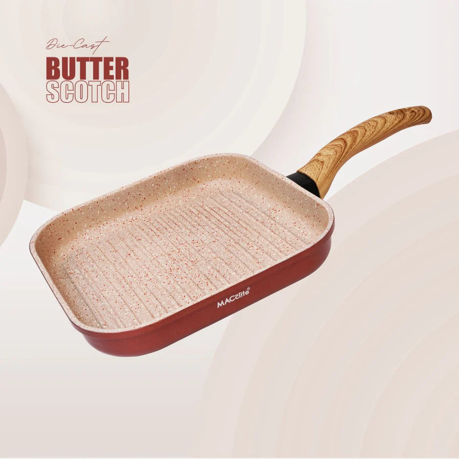 Butter Scotch Die Cast Non Stick Square Grill Pan 26 cm Dia, 2.2 Liters, Induction Base