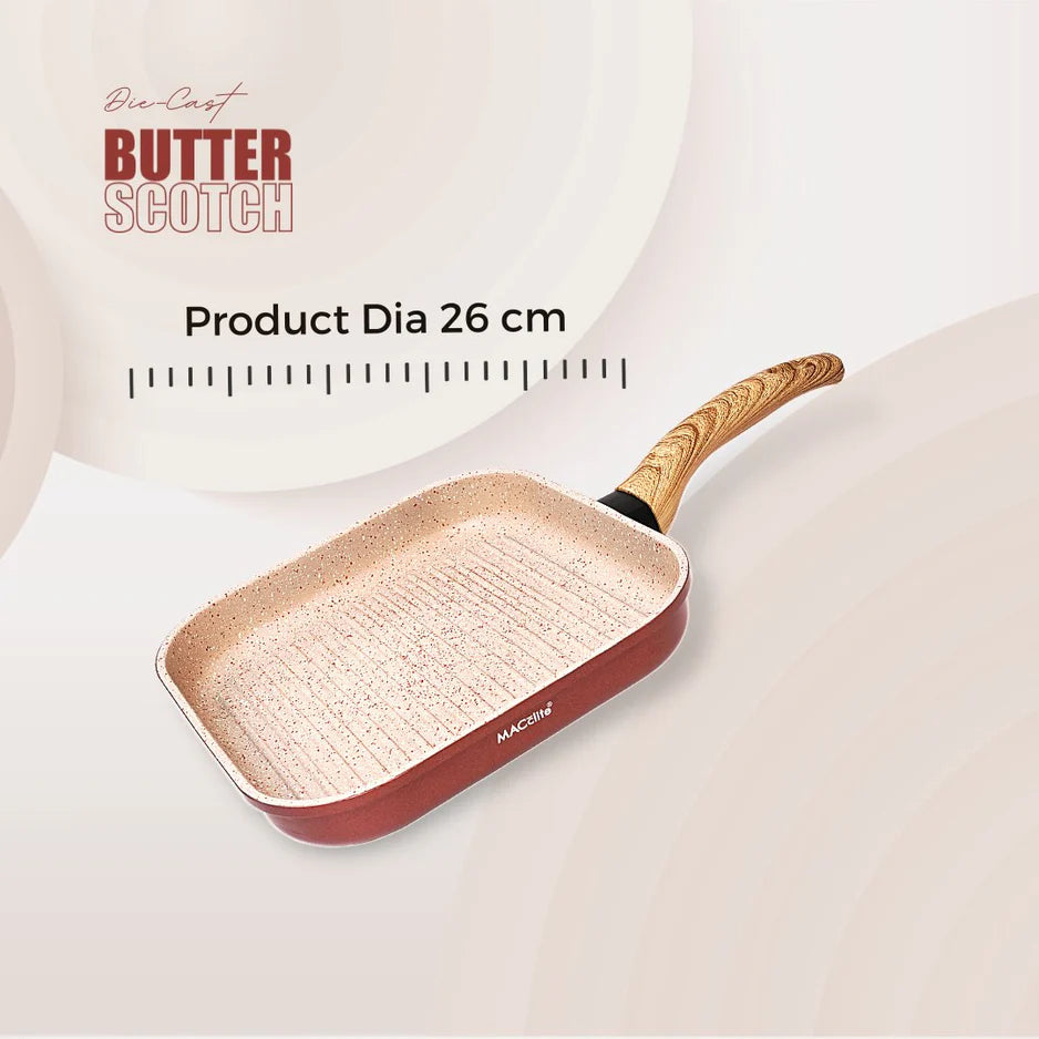 Butter Scotch Die Cast Non Stick Square Grill Pan 26 cm Dia, 2.2 Liters, Induction Base